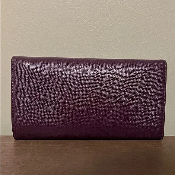MCM Plum Dark Purple Leather Long Wallet with Two Tone Gold and Silver Logo - Picture 3 of 14